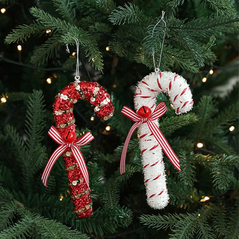 Cartoon Christmas Walking Stick Candy with Bell Festival Candy Cane Hanging Decorations Handmade Exquisite