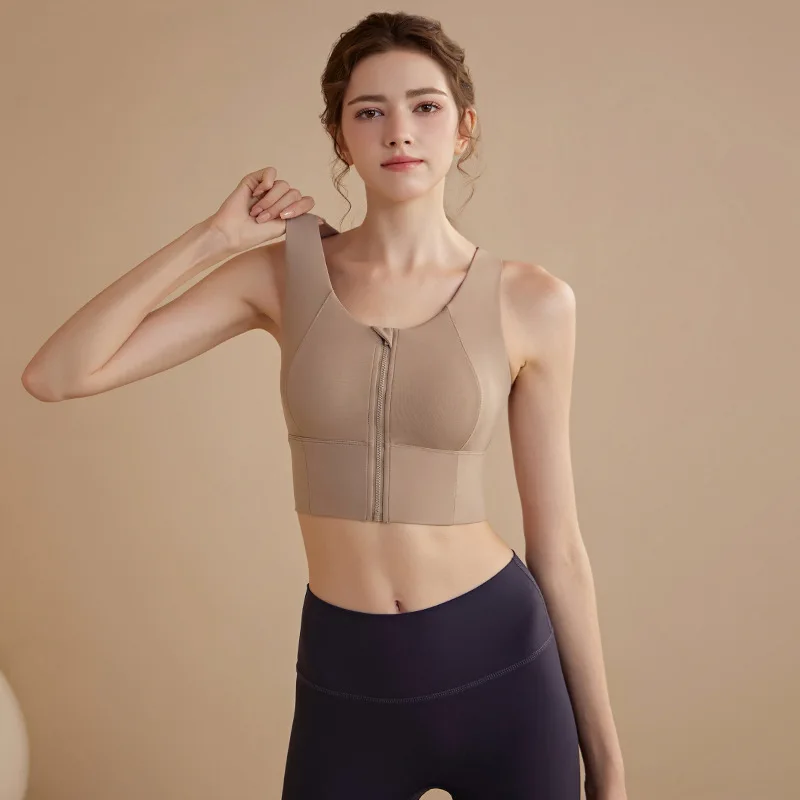 

Женское высокопрочное спортивное нижнее белье на молнии спереди, противоударный жилет для бега, фитнеса, бюстгальтер, антипровисающий пилатес, сбор