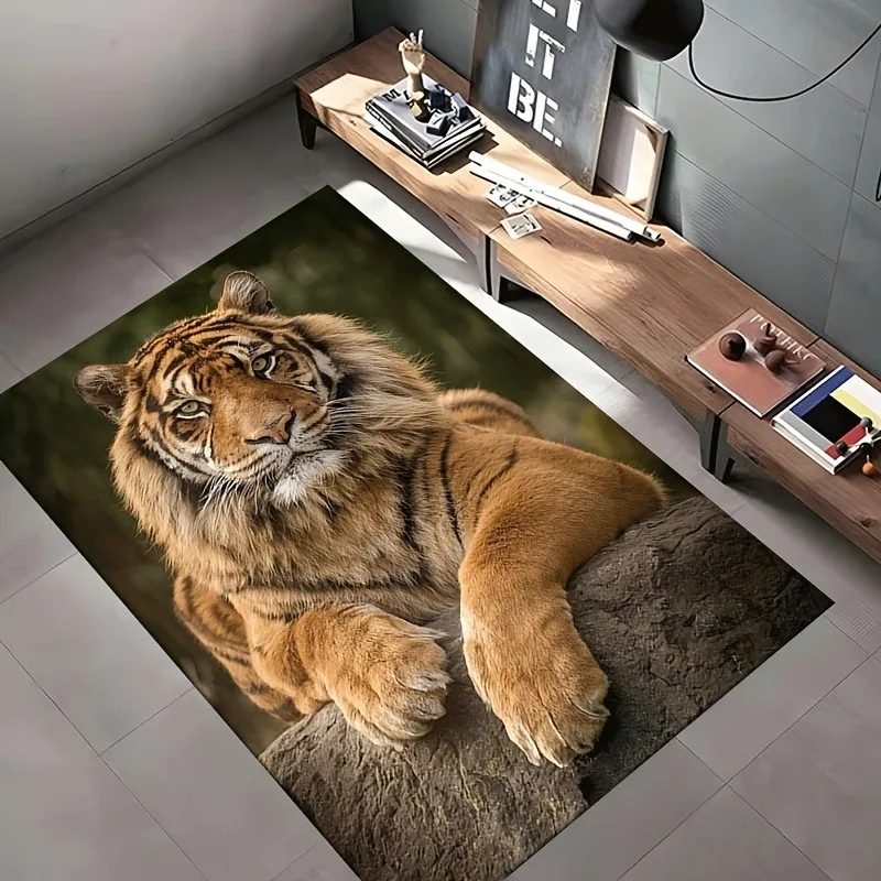 Tiger Print Doormat  for Entrance To Living Rooms and Bedrooms Under Coffee Tables Machine Washable Decorative Rug