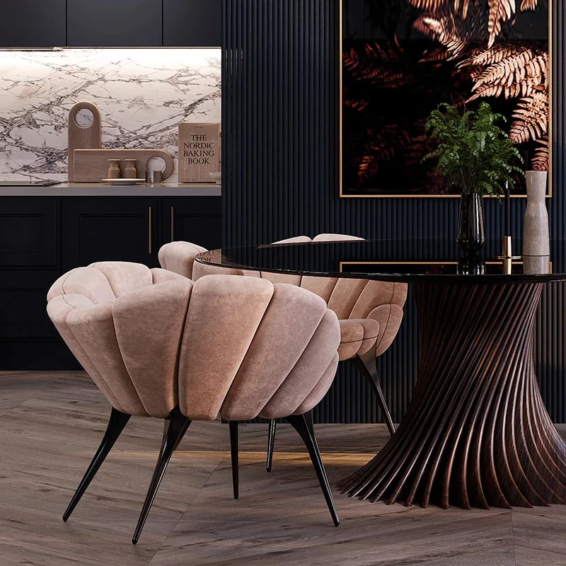 Modern Stainless Steel Dining Chairs Backrest Removable Velvet Upholstery Ergonomic Design Durable Metal Legs Apartment