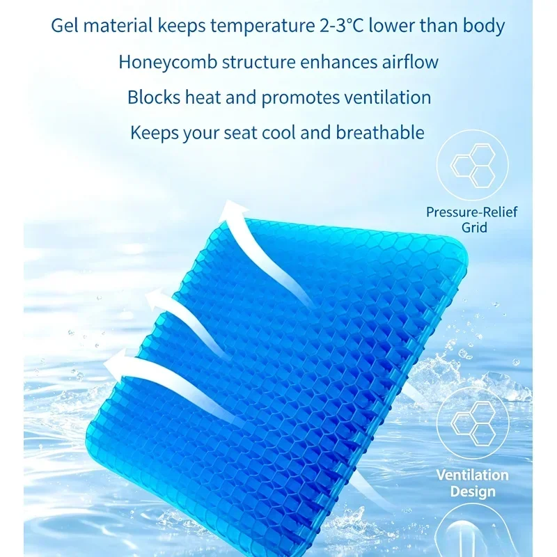 Double Thick Gel Seat Cushion Breathable Pressure‑Relief Cooling Pad Office Car Home Universal Seat Pad