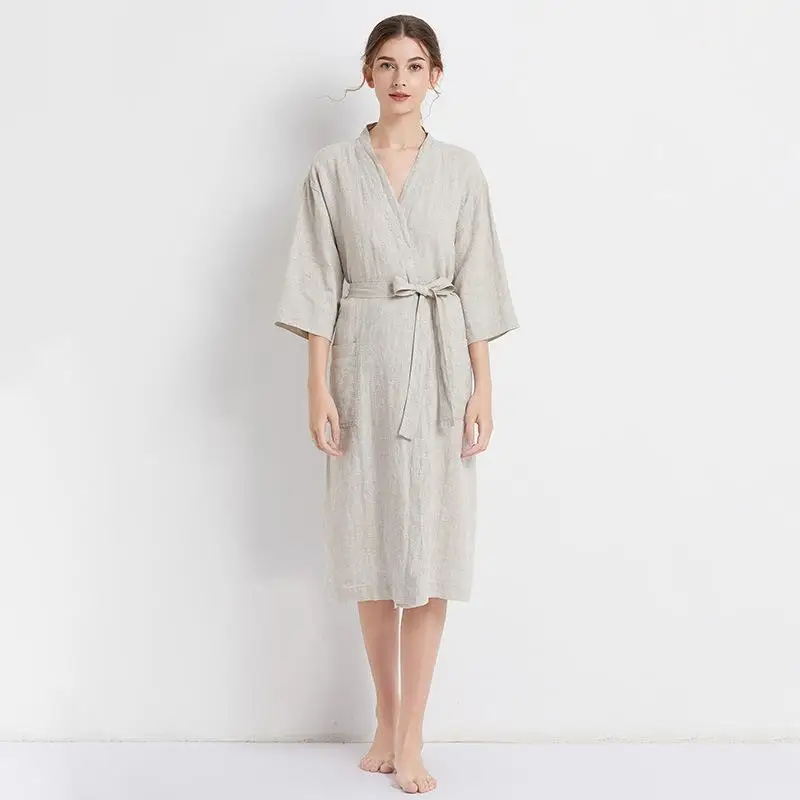 

Unisex Pure Linen Bathrobe Hotel Jumpsuit Couples Matching Comfortable Home Wear Autumn Season Couples Sleepwear