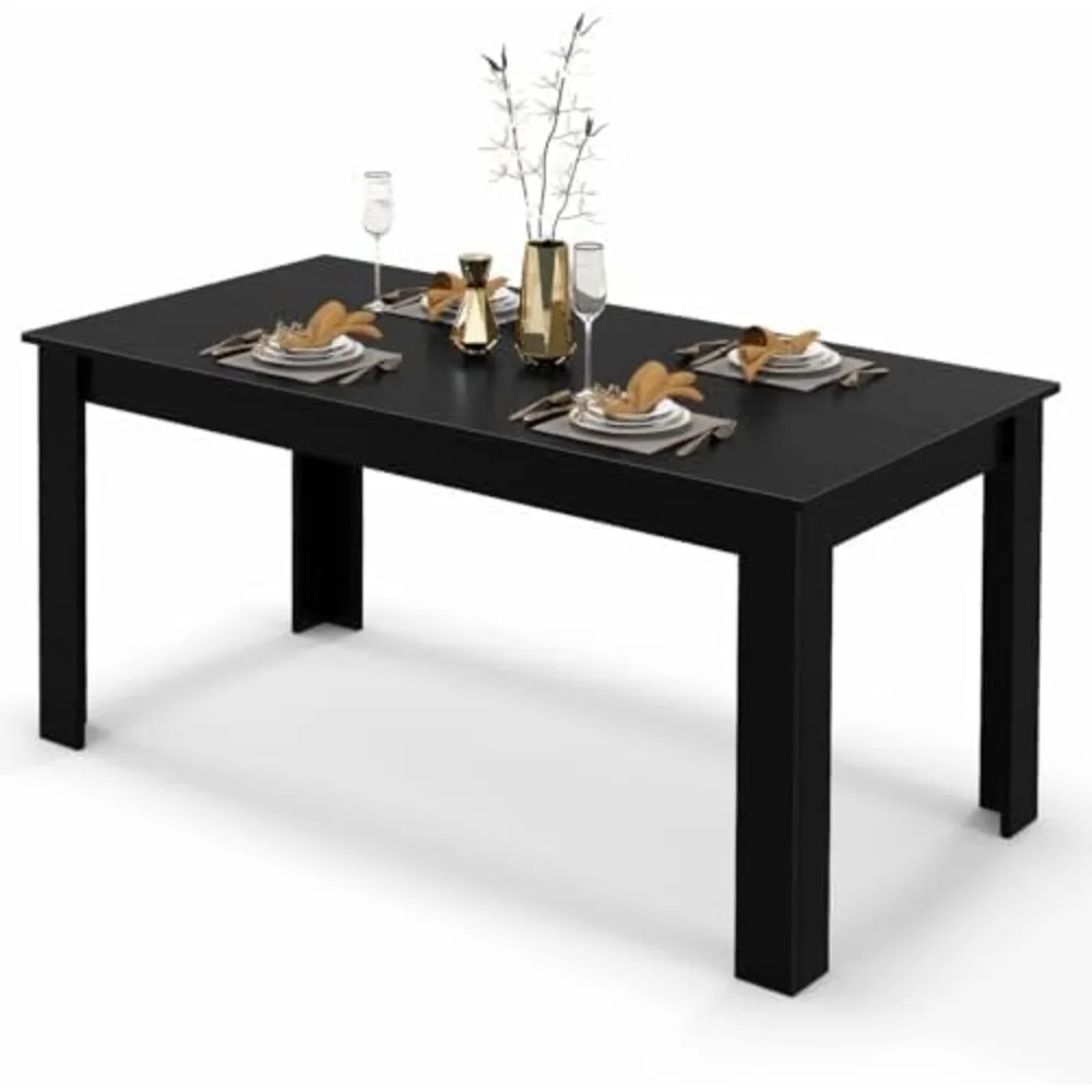 Dining Table for 4-6 People, 63” Rectangular Dining Room Table | Farmhouse Dinette Table with Large Computer