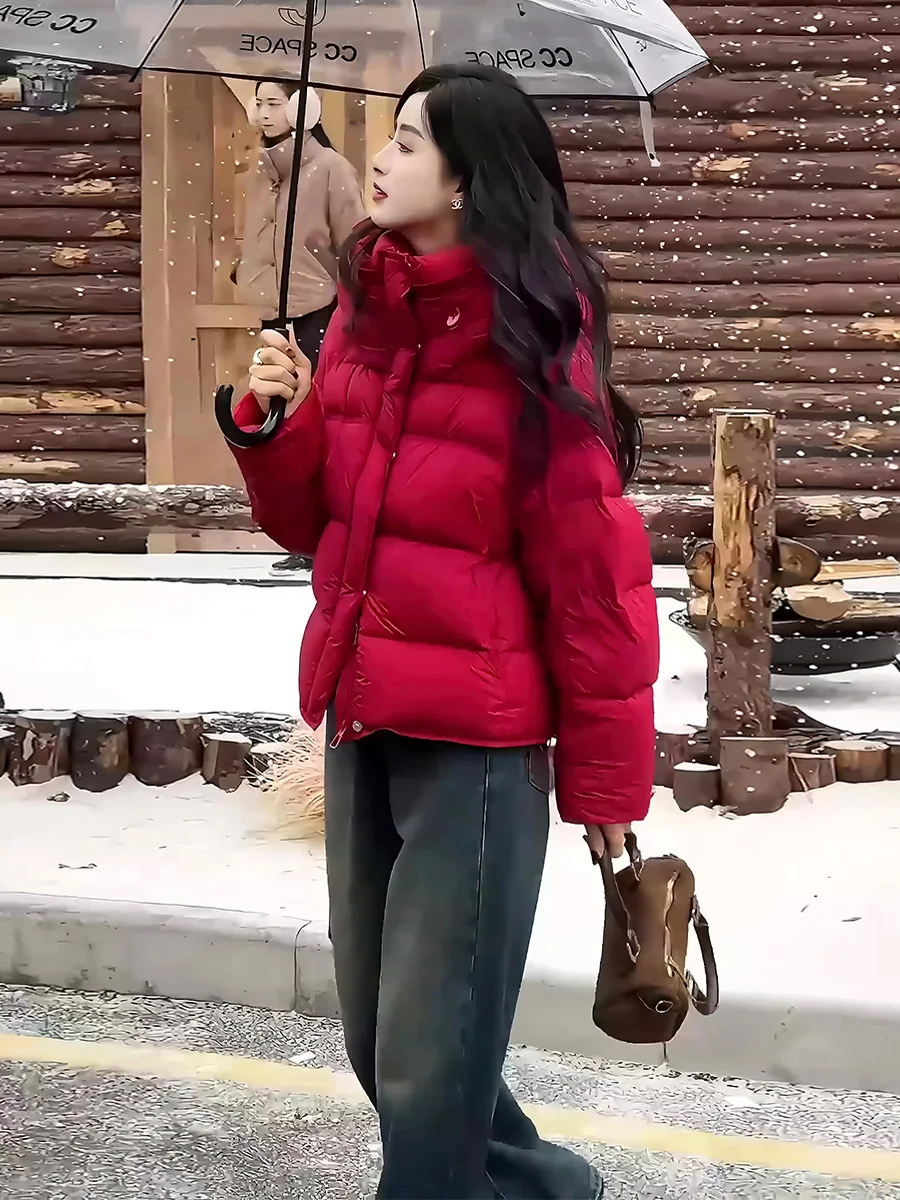 

Женская утепленная пуховая куртка-пальто с длинным рукавом, повседневная, красная, зимняя, теплая, на молнии, с подкладкой