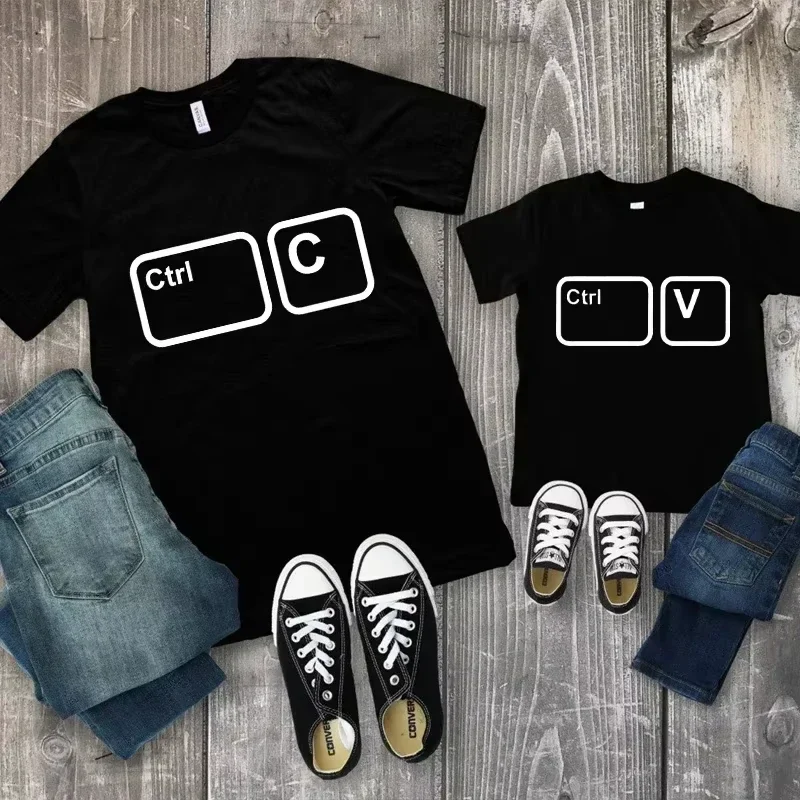 Male and female 100% cotton T-shirt CTRL+C CTRL+V family T-shirt funny copy and paste casual family outfit