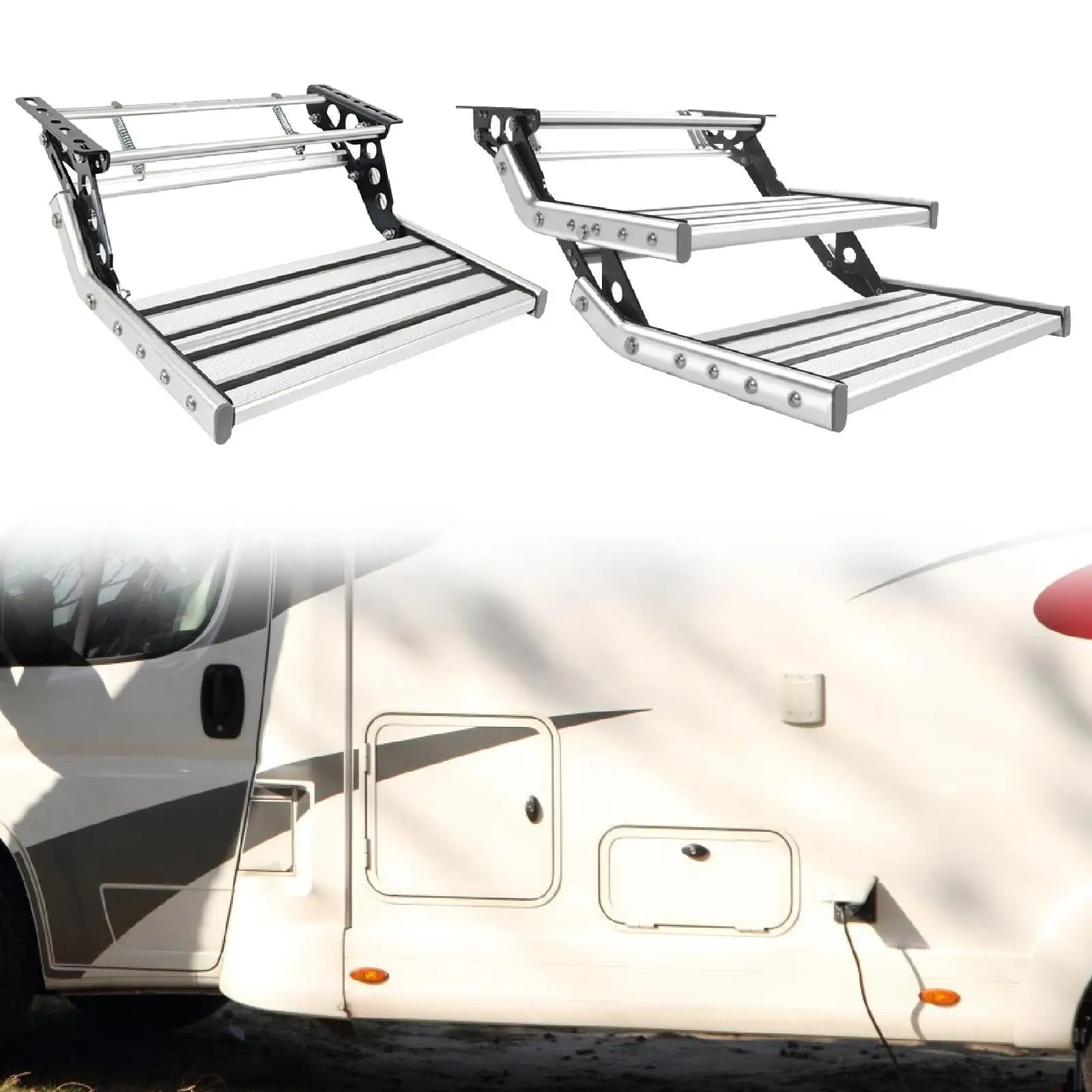 

Foldable Manual Step Anti Slip Aluminum Alloy RV Ladder 200kg Load Bearing Part for Camper Travel Trailer Safe Exit Entry