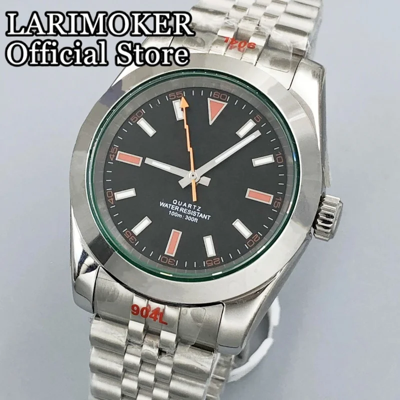 LARIMOKER 36 مللي متر/39 مللي متر الياقوت الزجاج الفولاذ المقاوم للصدأ ساعة مع حزام الرجال روندا 515-24H حركة الكوارتز ساعات مقاومة للماء