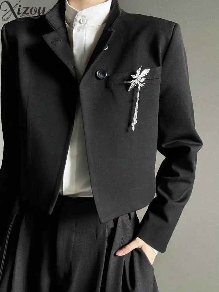 Korean Stand-up Collar Front Shoulder Short Suit Coats for Men High-end Uniform Retro Style Spring Autumn Men's Suit Jacket