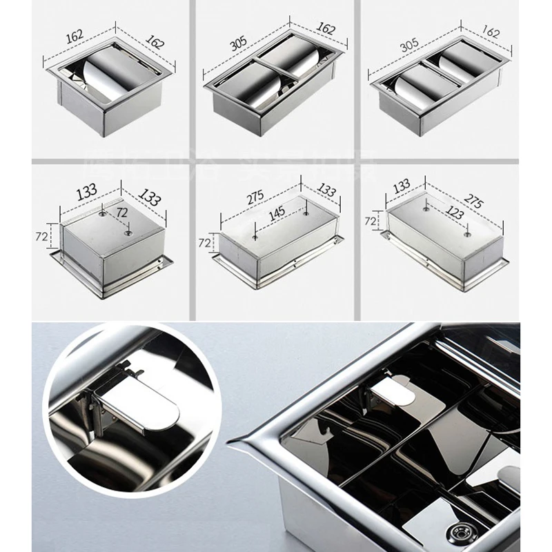 304 Stainless Steel Polished Wall Recessed Built-in Toilet Paper Holder Public Hotel Rose Gold Concealed roll tissue