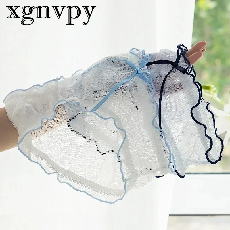 xgnvpy         Sexy Women's Thongs Set, Mesh Mid-waist Lace, Cotton Crotch, Fluttering Ribbons Lingerie image 3