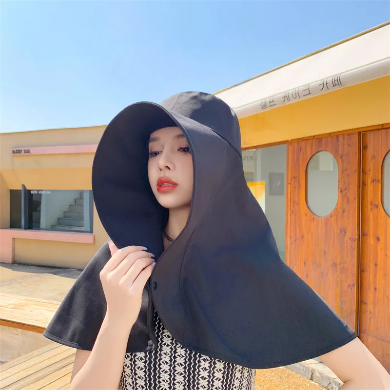 Women‘s Summer Sun Protection Hat with Face Cover Neck Flap Shoulder Cape Wide Brim UV Blocking for Outdoor Hiking Cycling