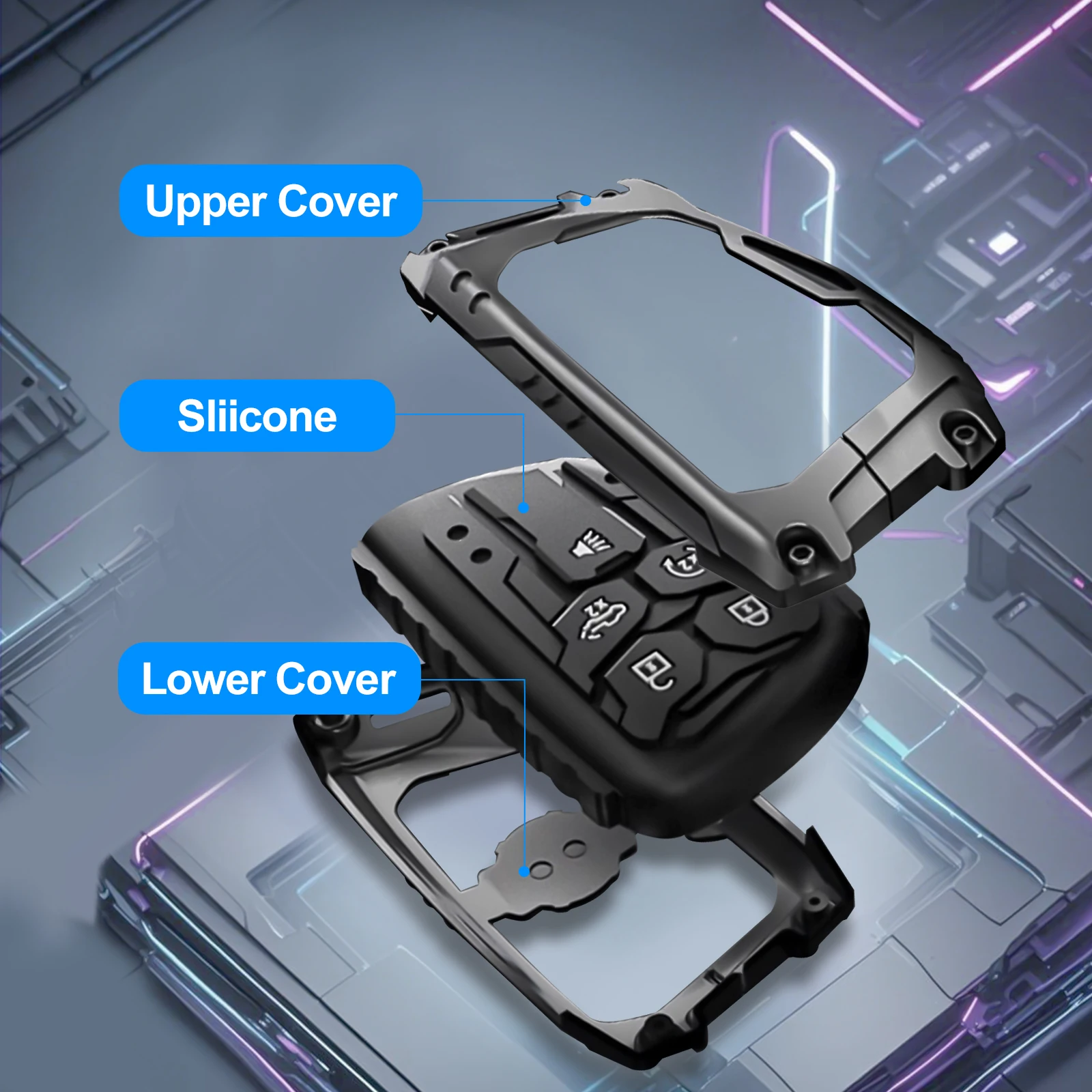 Heavy Key Fob Cover Protector Compatible with GMC Sierra1500&Chevy Silverado 1500 2022-2025,2500HD 3500HD, Keychain view 3