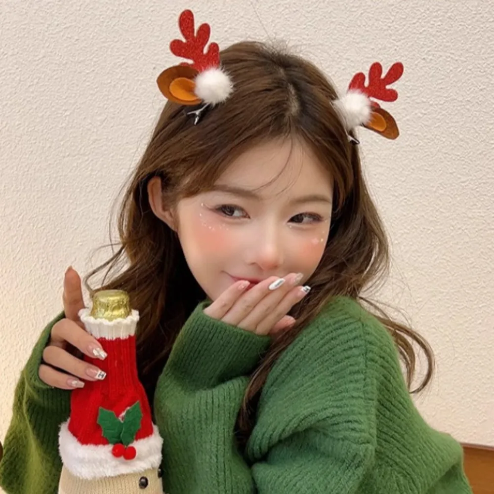 

Милая рождественская повязка для волос с рогами оленя, женские праздничные головные уборы, заколка для волос, милые бархатные аксессуары для волос ручной работы с цветочным принтом Заколки