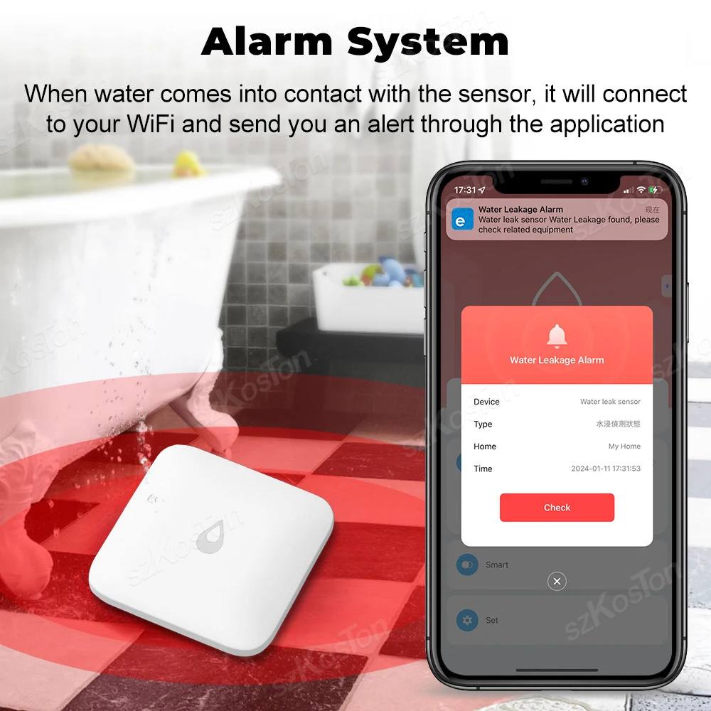 ewelink APP ZigBee3.0 Water Leak Detector Wireless Water Leakage Sensor for Home Overflow Monitoring Work with Home Assistant