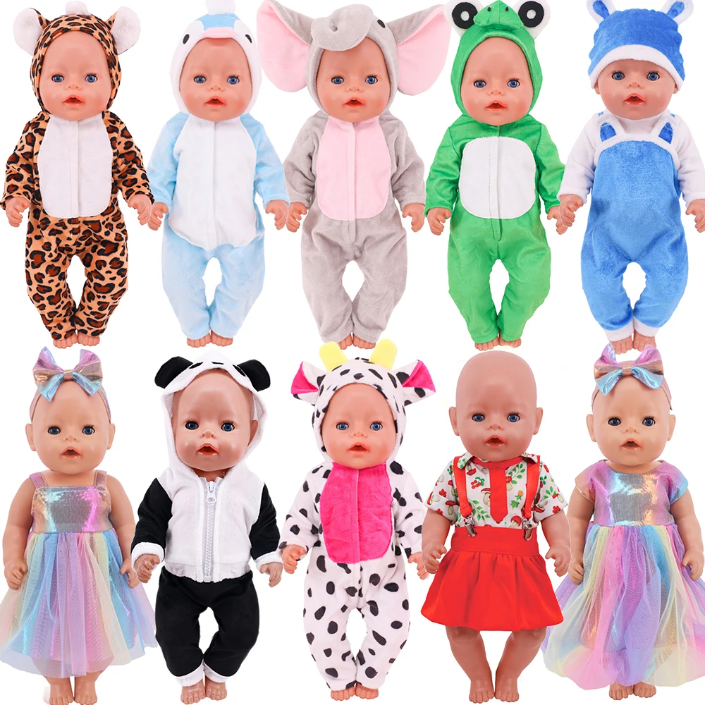 43Cm Baby New Born Clothes For 18 Inch American Doll Girl Toy,Elephant Suit Animal Shaped Plush,Sequin Skirt,Our Generation