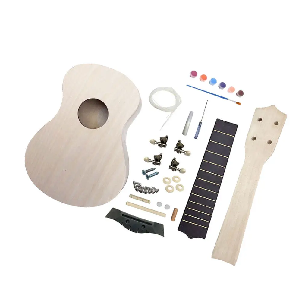 1Set Unpainted Ukulele DIY Kit Premium Basswood Wood Material for Hand Painting Building Custom Musical Instrument Craft Project