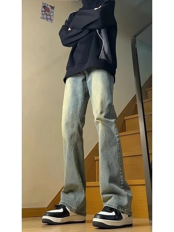 

Мужские джинсы-клеш в стиле ретро, синие, повседневные, в американском уличном стиле, Cleanfit, прямые, износостойкие, с прямыми штанинами