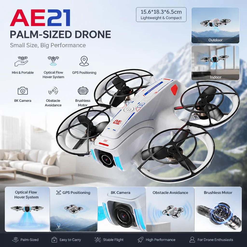 

2026 New AE21 Mini Drone 8K HD Camera FPV GPS Obstacle Avoidance Suitable for Kid remote control Quadcopter Portable Flying Toys