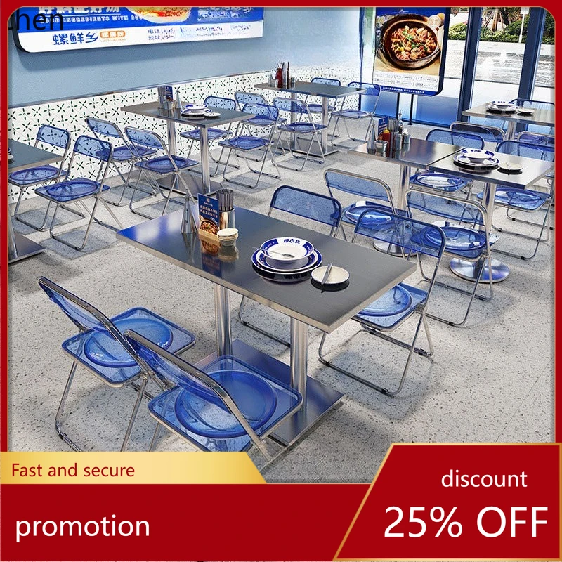 

LXC Industrial Style Restaurant Table Folding Chair Set Fast Food Snack Shop Stainless Steel Dining Table and Chairs