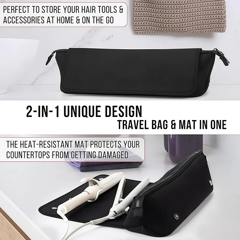 

【WHB】2-in-1 Hair Tools Travel Bag For Flat Irons, Straighteners, Curling Iron, And Haircare Accessories, With Interior Pockets
