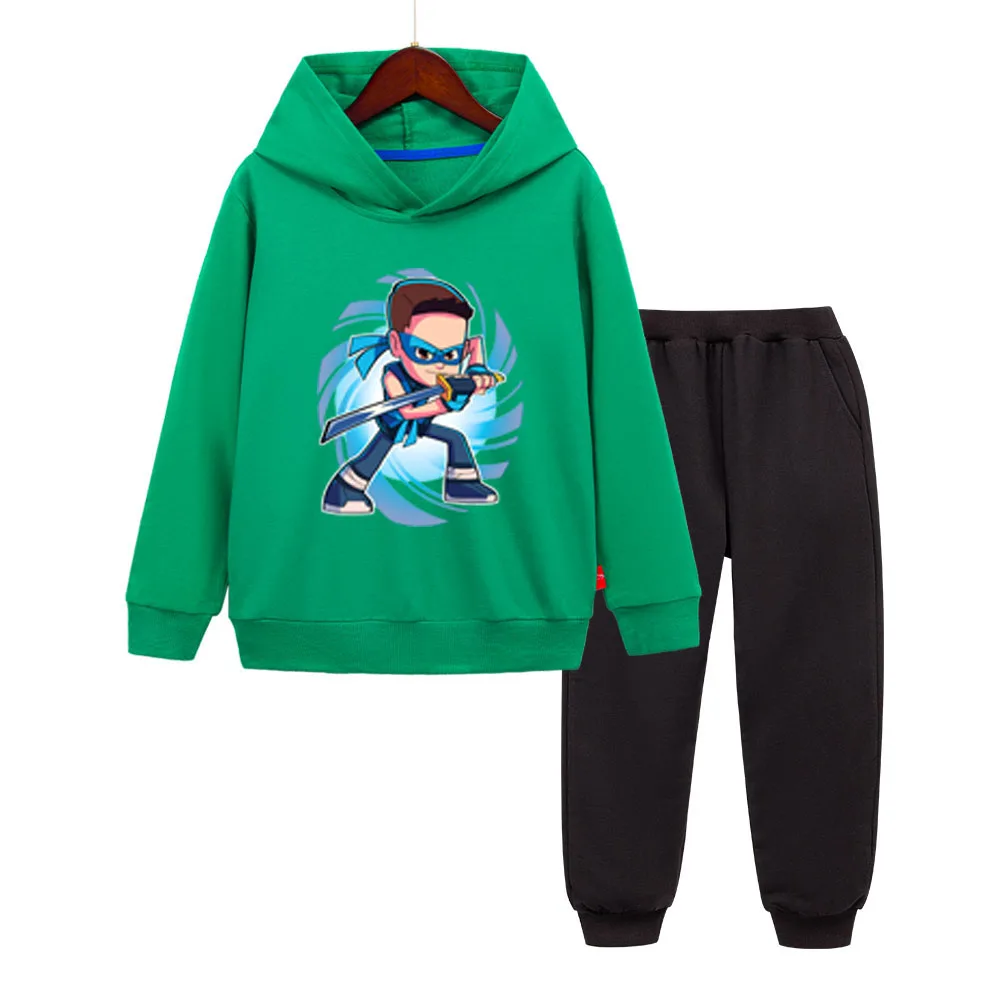 Cartoon NinjaKidz Print Children Hoodies Pants Suit Mystery Ninja boy girl Pullover Sweatshirts two-piece Casual Kids clothes