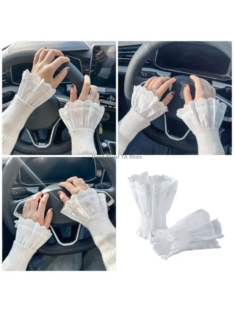 

Парные грелки на запястья, кружевные накладные манжеты с рюшами для декоративного свитера принцессы