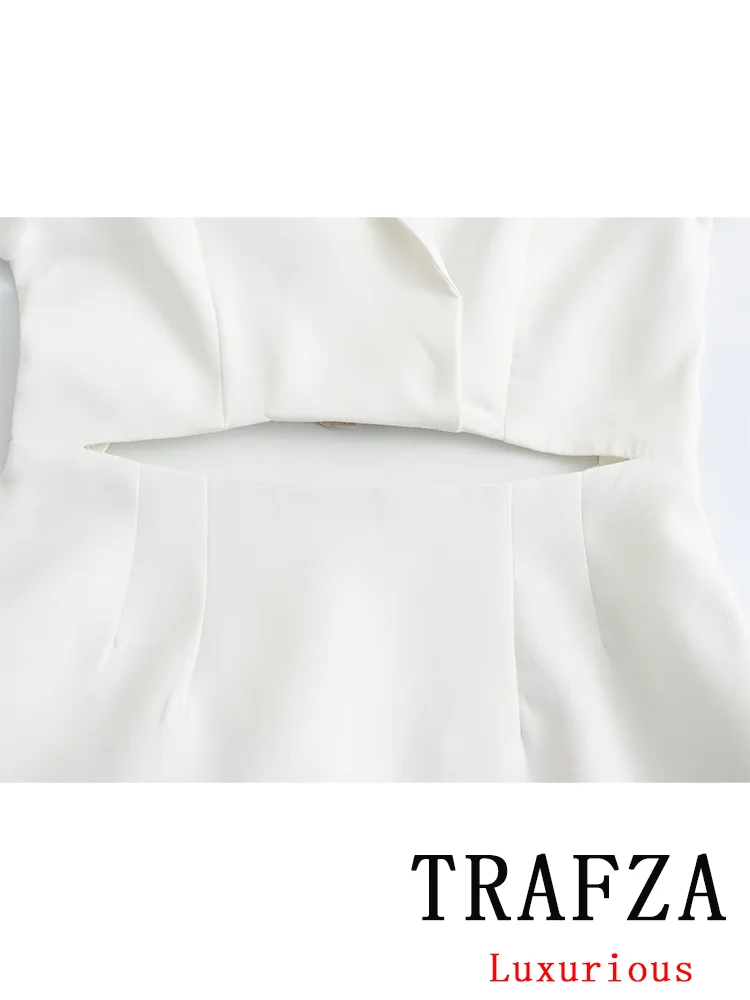 TRAFZA Vintage Casual Chic Women Dress Blazer V Neck Long Sleeve Ruffles Jackets Fashion 2024 Spring Summer Elegant Outwears