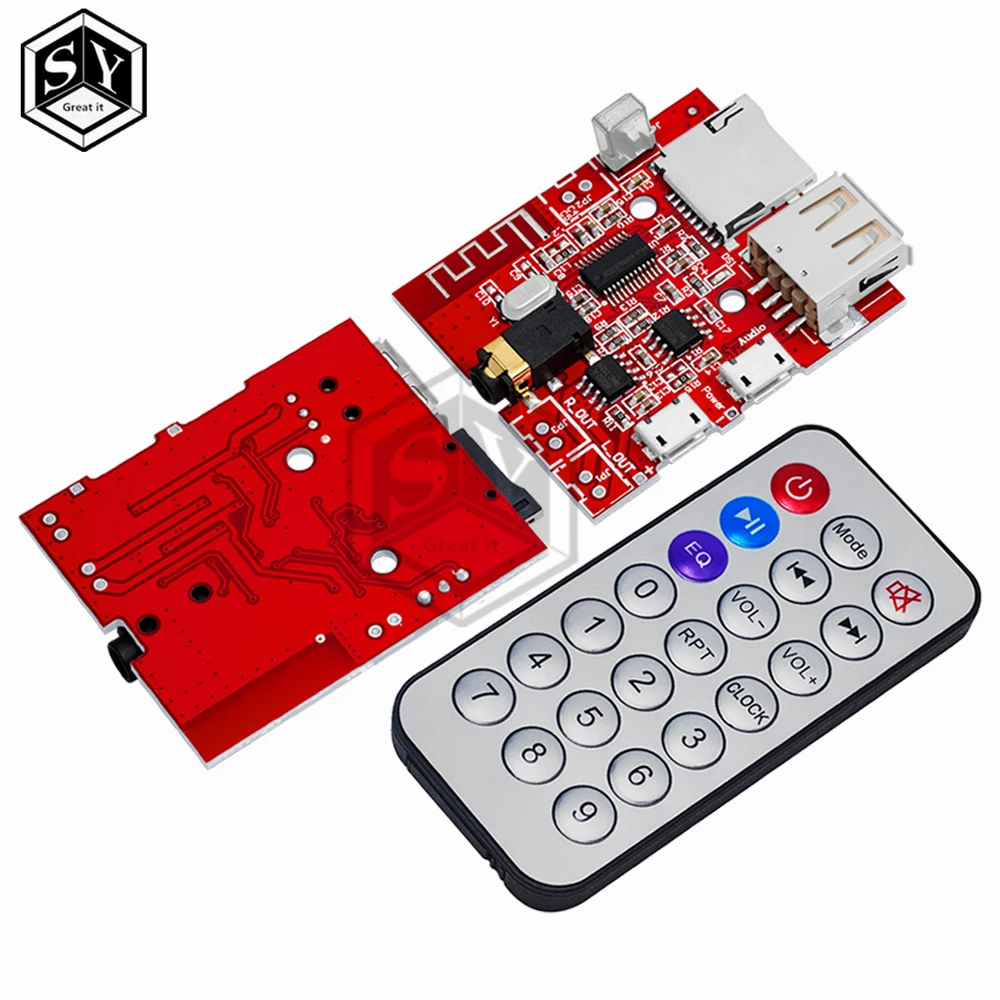 3W Car Bluetooth 4.1 MP3 WAV Decoding Board Speaker Amplifier Audio Receiver Module Support USB/TF/U-DISK/IR Remote Control  Red