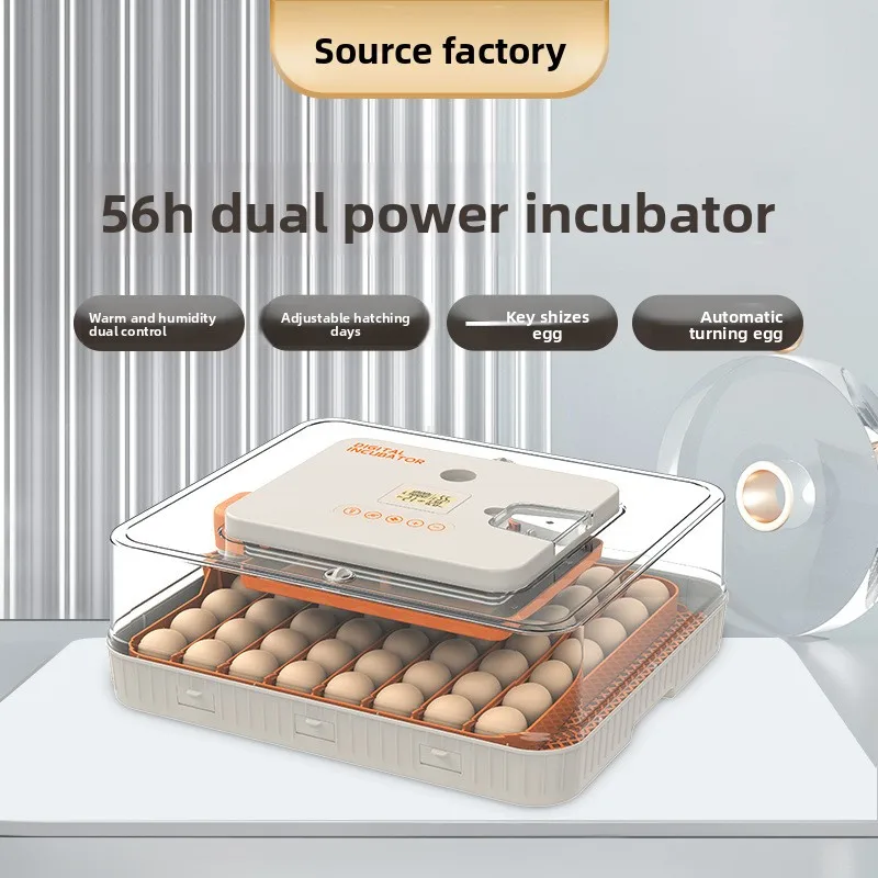 *56H Dual Power Supply Egg Incubator One-Click Egg Turning Precise Humidity Control for Quail New Condition Power Outage No