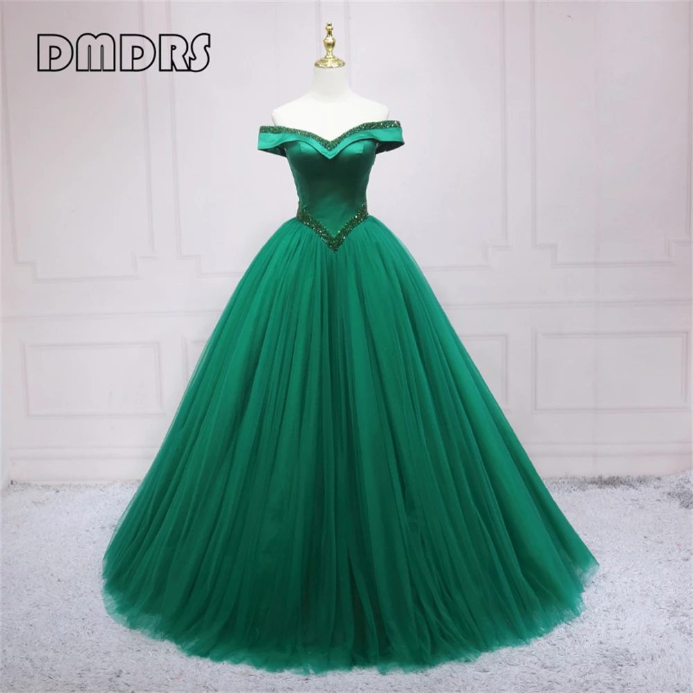 Elegant Emerald Formal Dress for Quinceanera Ball Gown Off Shoulder Beading Evening Prom Gowns Lace-up Closure Vestidos De Sorie