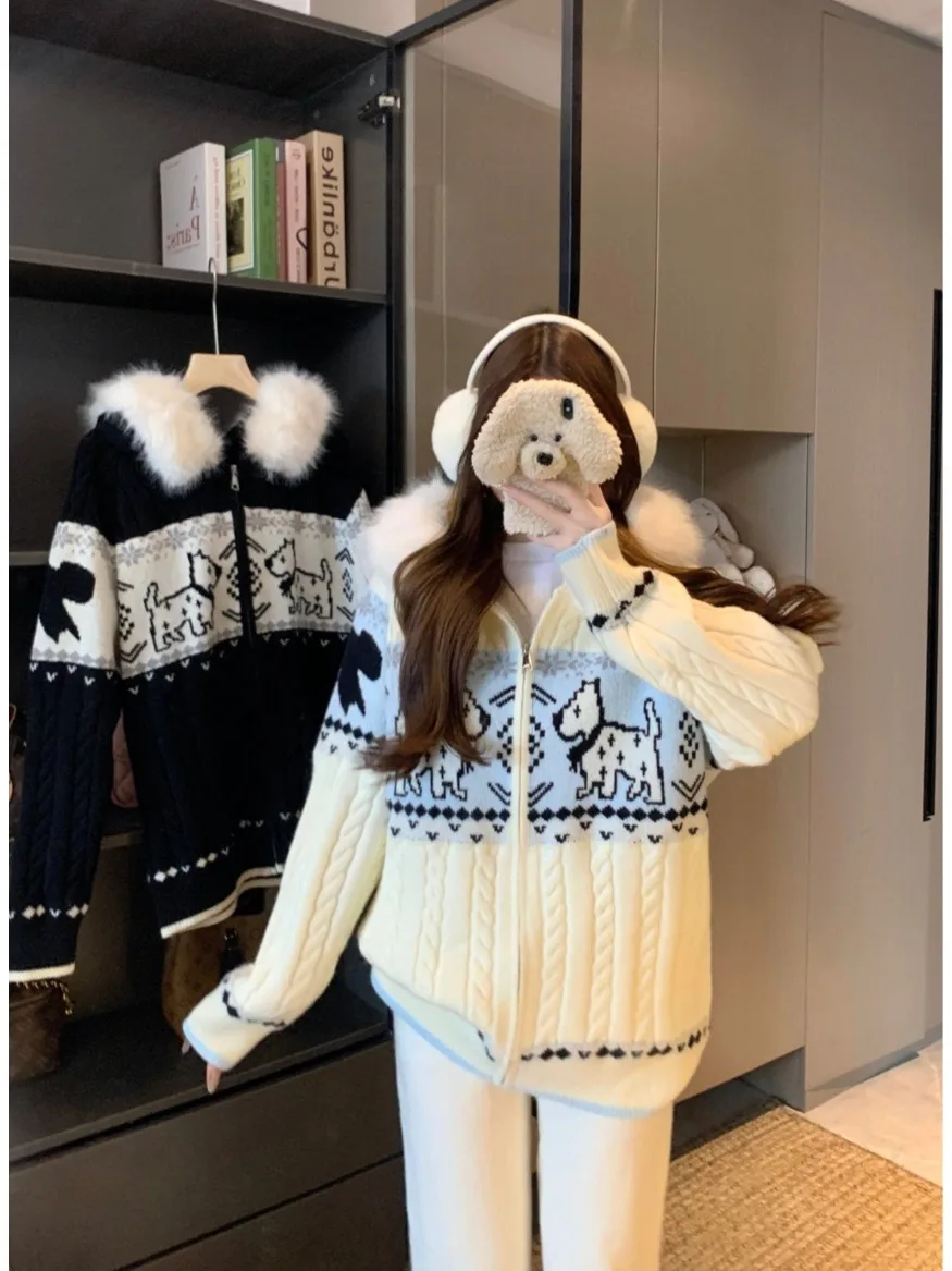 

plus Size Women's Hooded Sweater Coat Warmth Comfortable Loose Fit Autumn Winter Faion High Quali Knitted Long Sve Top