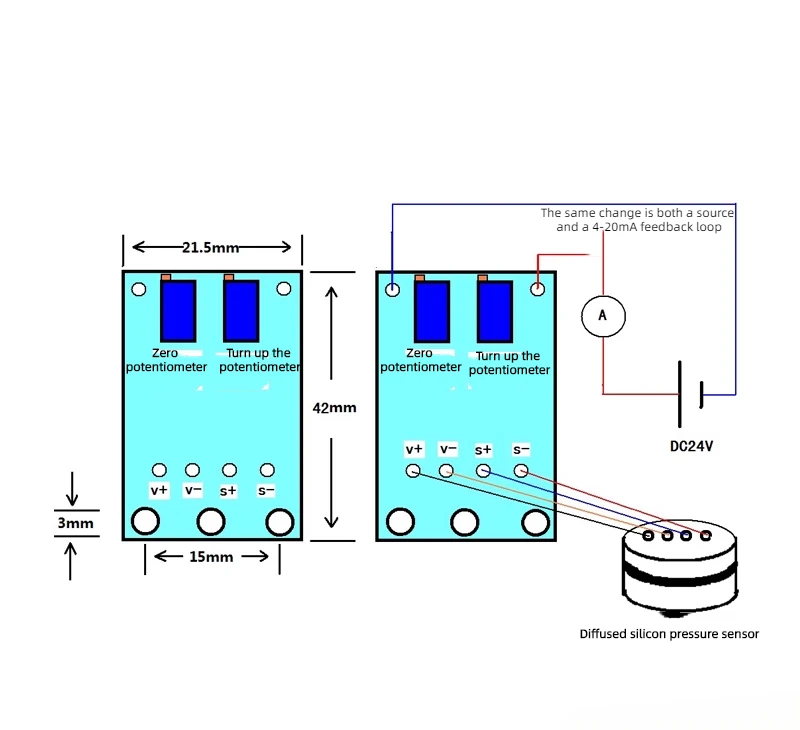 2pcs Pressure Transmitter Strip Circuit Board Diffusion Silicon Sensor Use Signal Amplifier Board 4-20mA Output