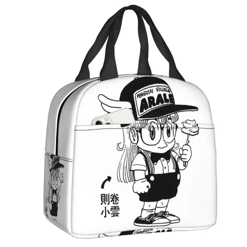 Custom Arale Norimaki Robot Anime Insulated Lunch Bags for School Office Dr Slump Manga Waterproof Cooler Thermal Bento Box Kids