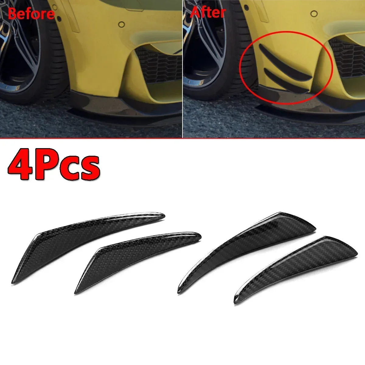 4PCS Real Carbon Fiber Car Side Fins Canards Spoiler Canard Stickers For BMW E90 E91 E92 E93  G20 G28 G30 E80 E81 E82 Body Kit