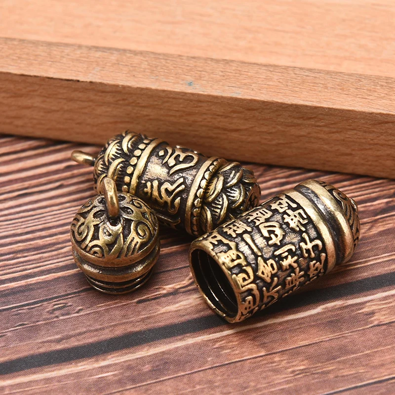 [E] Hollow Brass Buddha Sutra Cylinder Pendant Keychain Necklace Jewelry Pill Box - view 4
