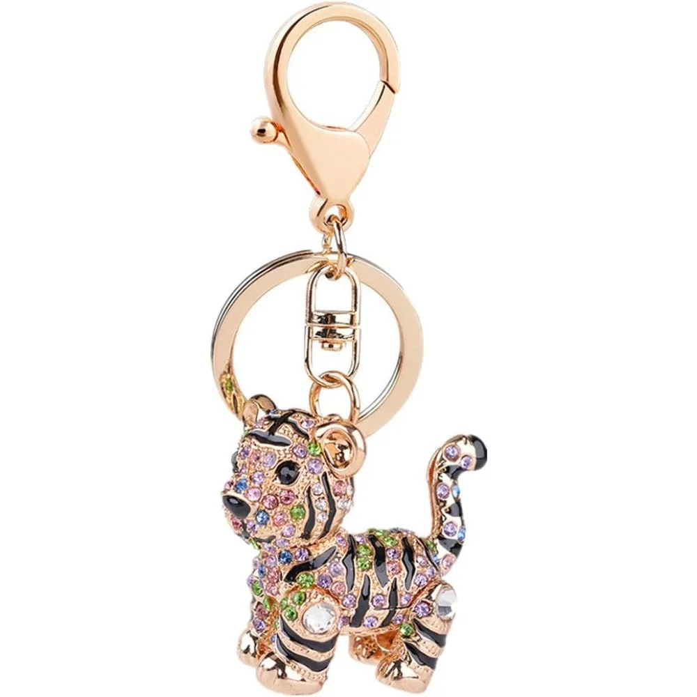 For Keychain Keyring Cute Tiger Metal Bling Crystals Rhinestone Keyfob Charm Pendant for Handbags,Keychain, Colorful