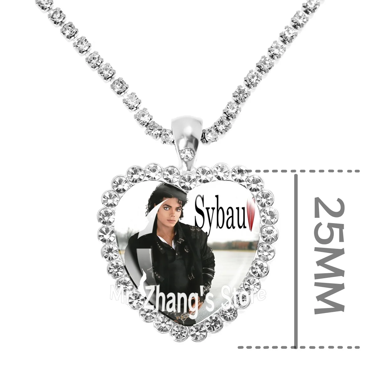 Michael Jackson 25MM Glass Cabochon Heart Shaped Necklace  Cover Pendant Versatile Retro Personalized Accessory