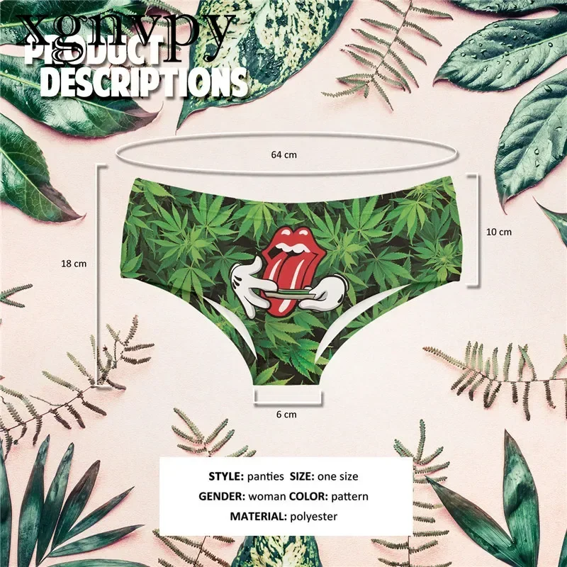 xgnvpy 3D Panties Lovely Roll Your Weed Funny Print Kawaii Women Push Up Briefs Lingerie Thong Female