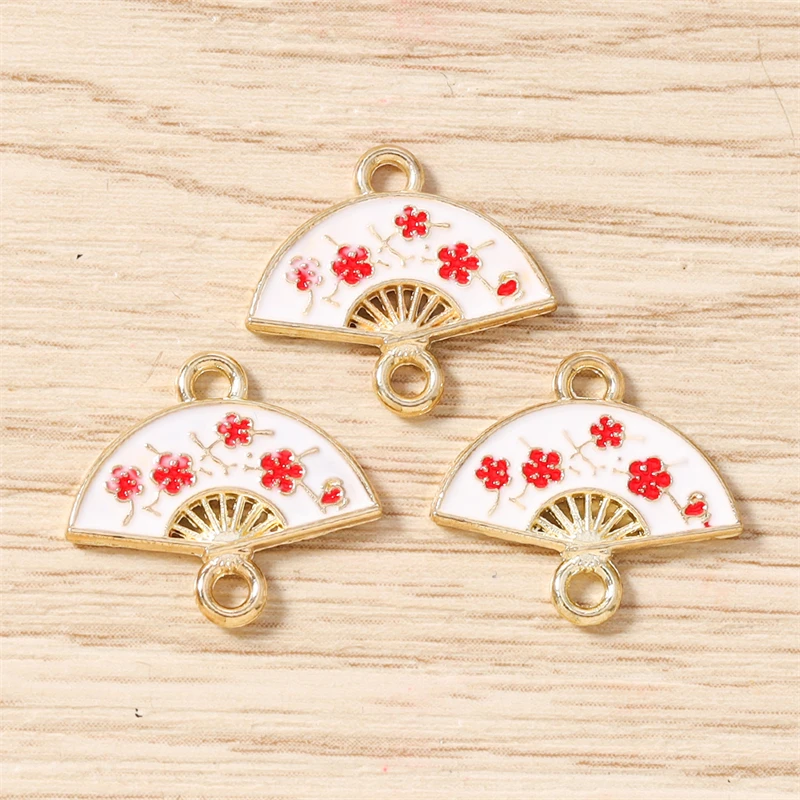 10 Stück 16 x 14 mm niedliche bunte Emaille-Blumen-Fächer-Charms-Anschlüsse für Schmuckherstellung, Halsketten, Armbänder, DIY-Bastelzubehör – Detail 9