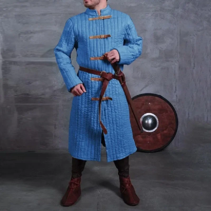 Túnica medieval Gambeson masculina, guerreiro viking, fantasia de cavaleiro, armadura dupla, trench coat, roupa para adulto