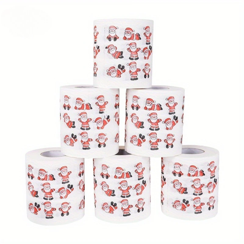 5 rotoli di carta igienica natalizia festiva: design di Babbo Natale e vacanze, tovaglioli usa e getta per il bagno, ideali per la cena di Natale