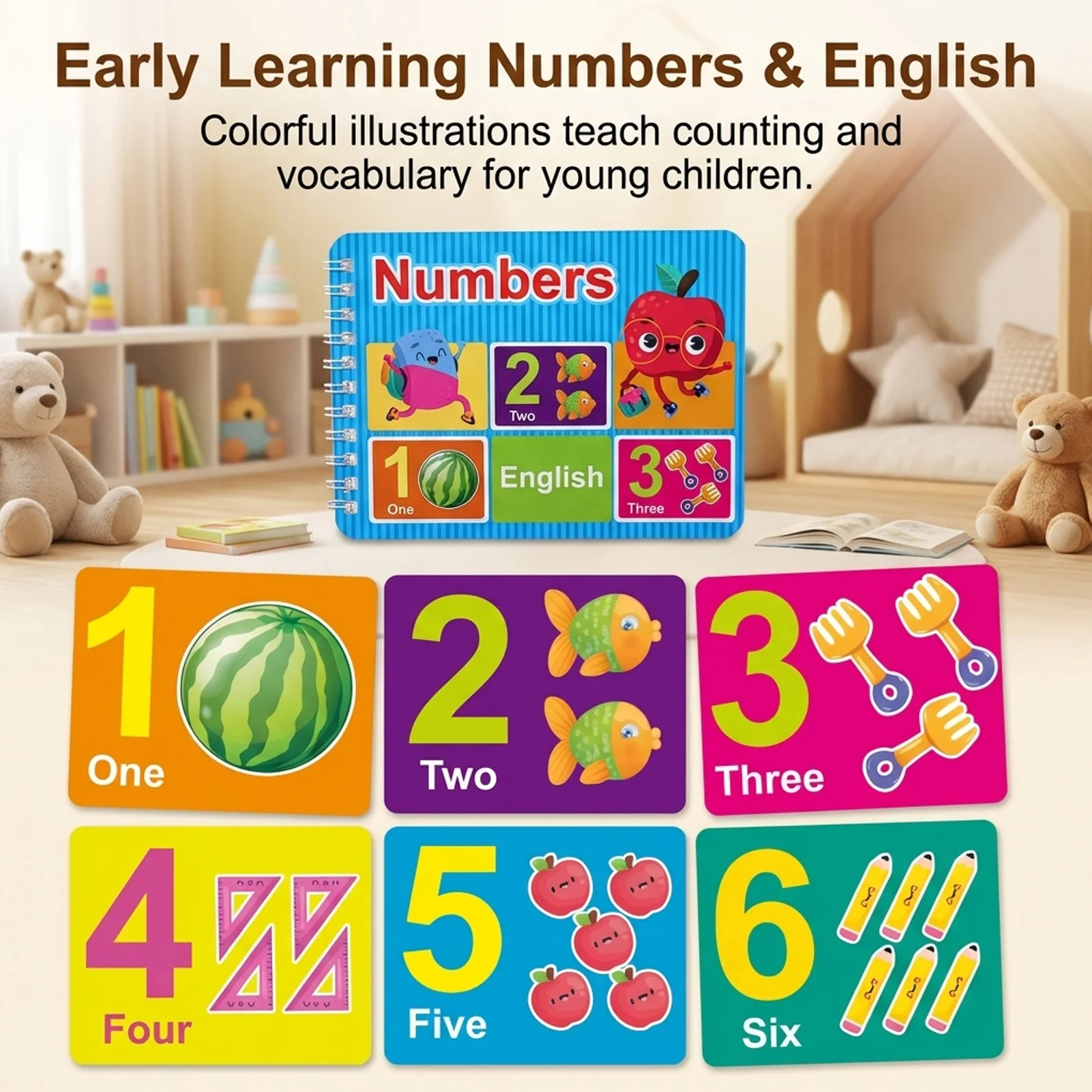 Picture 4: Early Education Cognitive Cards Book Alphabet Numbers Learning Educational Toy for Kids with Safe Rounded Corners Portable