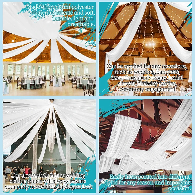 White Ceiling Drapes Weddings Arch Sheer Semi Fabric Chiffon Backdrop Curtain for Christmas Party Ceremony Tent Drape Decoration