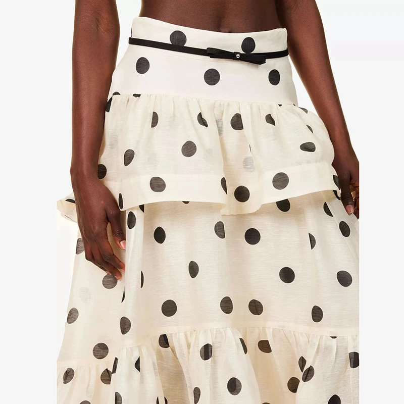 

New Fashion Party Irregular Cake Skirt Polka Dot Printed High Waist Women's Long Skirt Casual Ruffle Edge Design Hem Half Skirt