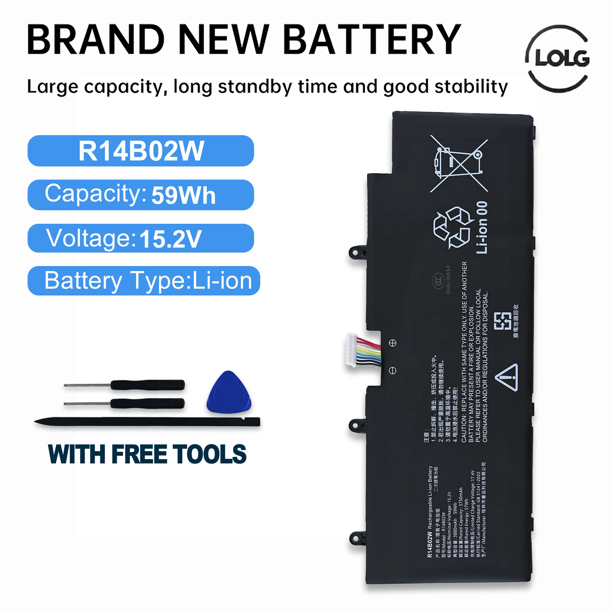 LOLG R14B02W Laptop Battery For Xiaomi RedmiBook Pro 14 R7 XMA2006-BJ XMA2006-AB XMA2006-AJ DJ FJ CJ BA BB RJ RMA2201-AG