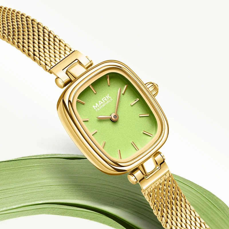 MARK FAIRWHALE Brand FW-3120 Fashion Quartz Movement Women Watch Freshness Green Dial Mesh Belt Lades' Watch