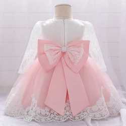 Baby Girls Lace Embroidery Birthday Party Dress Kids Big Bow Fluffy Costumes Infant Holiday Baptism Princess Gown Toddler Wear