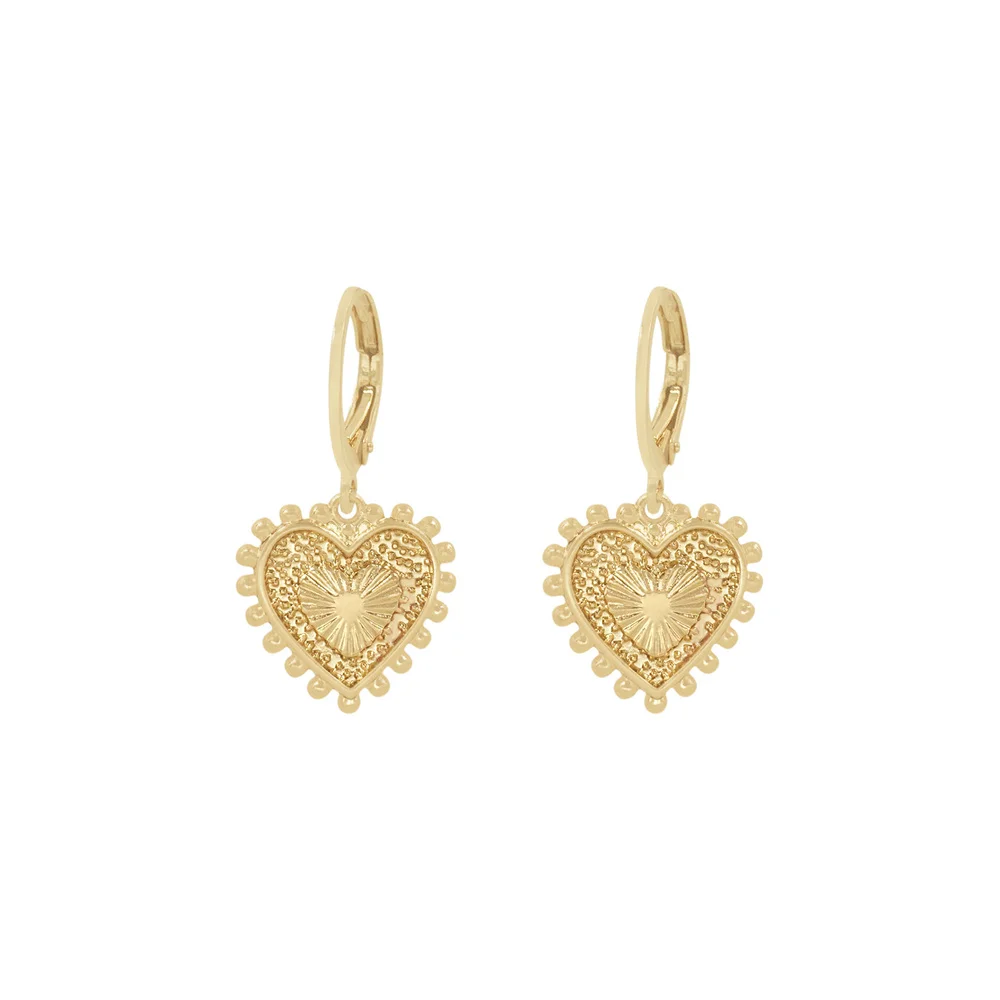 Lovely Gold Color Textured Heart Charm Hoop Earrings For Women Girl Girly Daily Young Fashion Jewelry Accessory High Quality