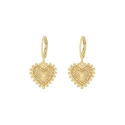 Lovely Gold Color Textured Heart Charm Hoop Earrings For Women Girl Girly Daily Young Fashion Jewelry Accessory High Quality
