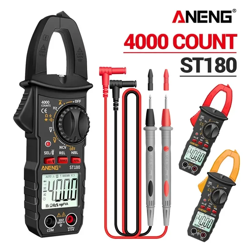 ANENG-ST180 Digital Clamp Meter, Multímetro, Voltímetro, Amperímetro, AC, Tensão DC, Medidor de Corrente, NCV Tester, 4000 Contagens